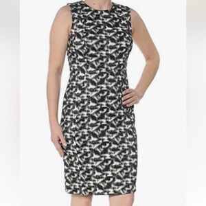 CK Black Printed Jacquard Sleeveless Jewel Neck MIDI Sheath Dress Size 8P